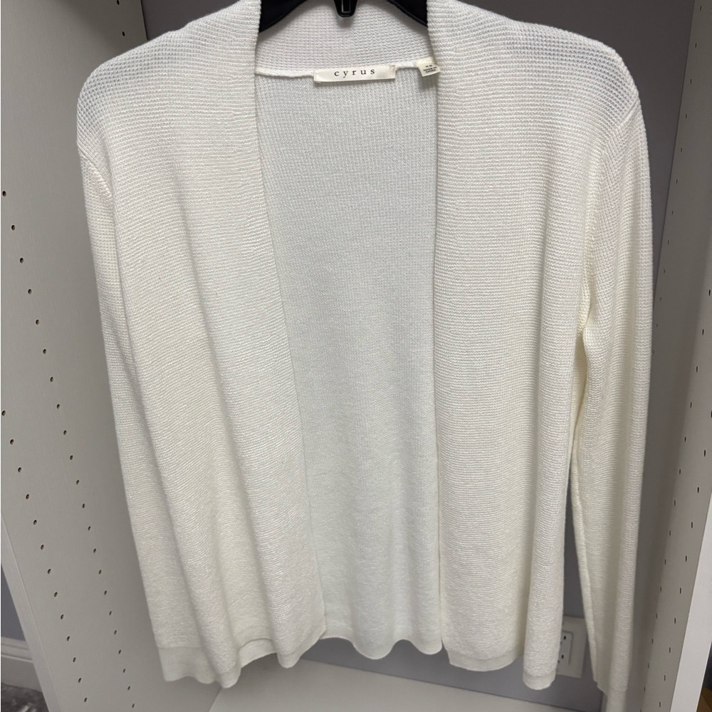 Cyrus White Cardigan Sweater Lightweight Open-Front